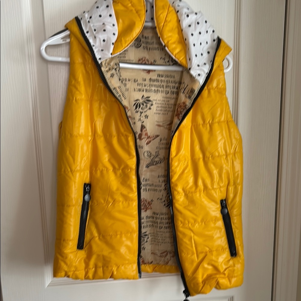 Yellow Puffer Vest with Polka Dot Lining